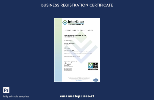 certificato di registrazione dell'interfaccia britannica in stile verificato Mod